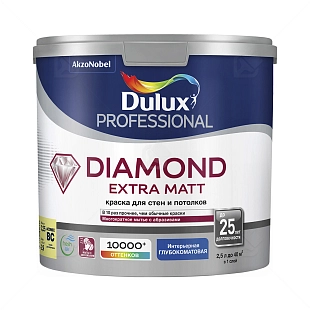 Краска для стен и потолков водно-дисперсионная Dulux Diamond Extra Matt глубокоматовая база BC 2,25 л.