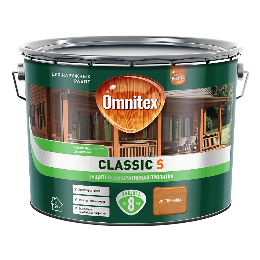 Защитно-декоративная пропитка Omnitex Classic S Лиственница 9л